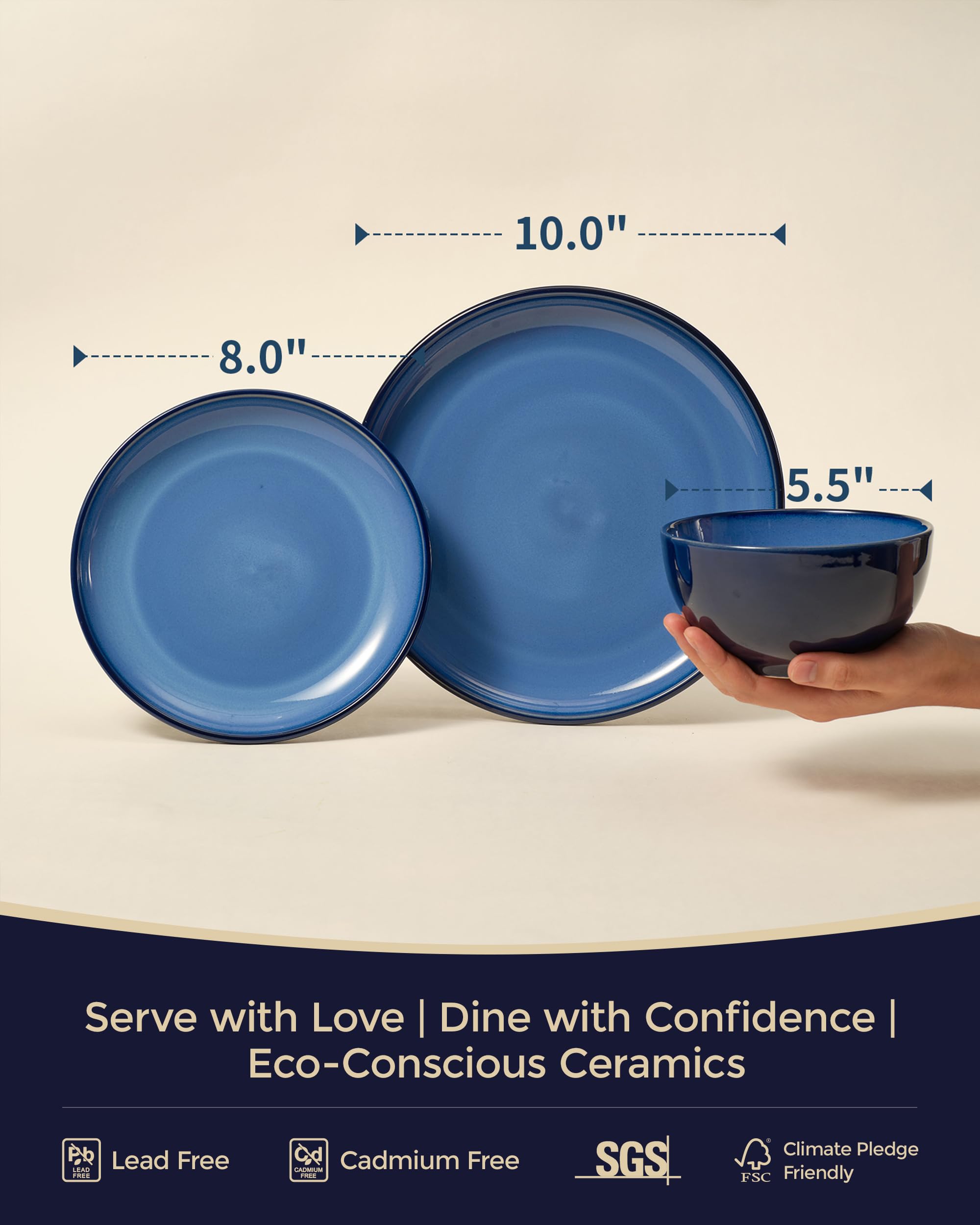 Pokini platos de cena de 10 pulgadas, azul intenso para comidas principales