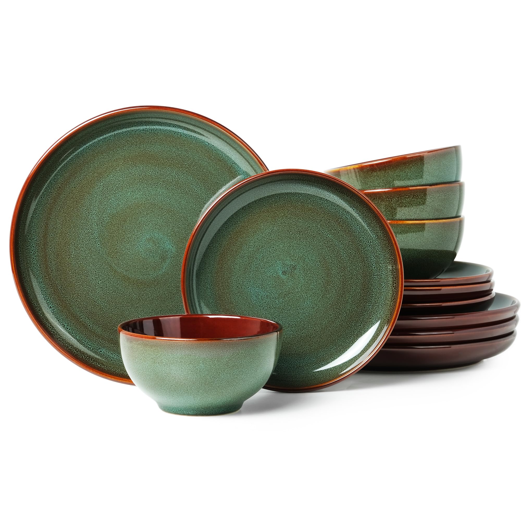 Pokini conjunto de cenas verde salvia, platos cerámicos elegantes para uso diario.