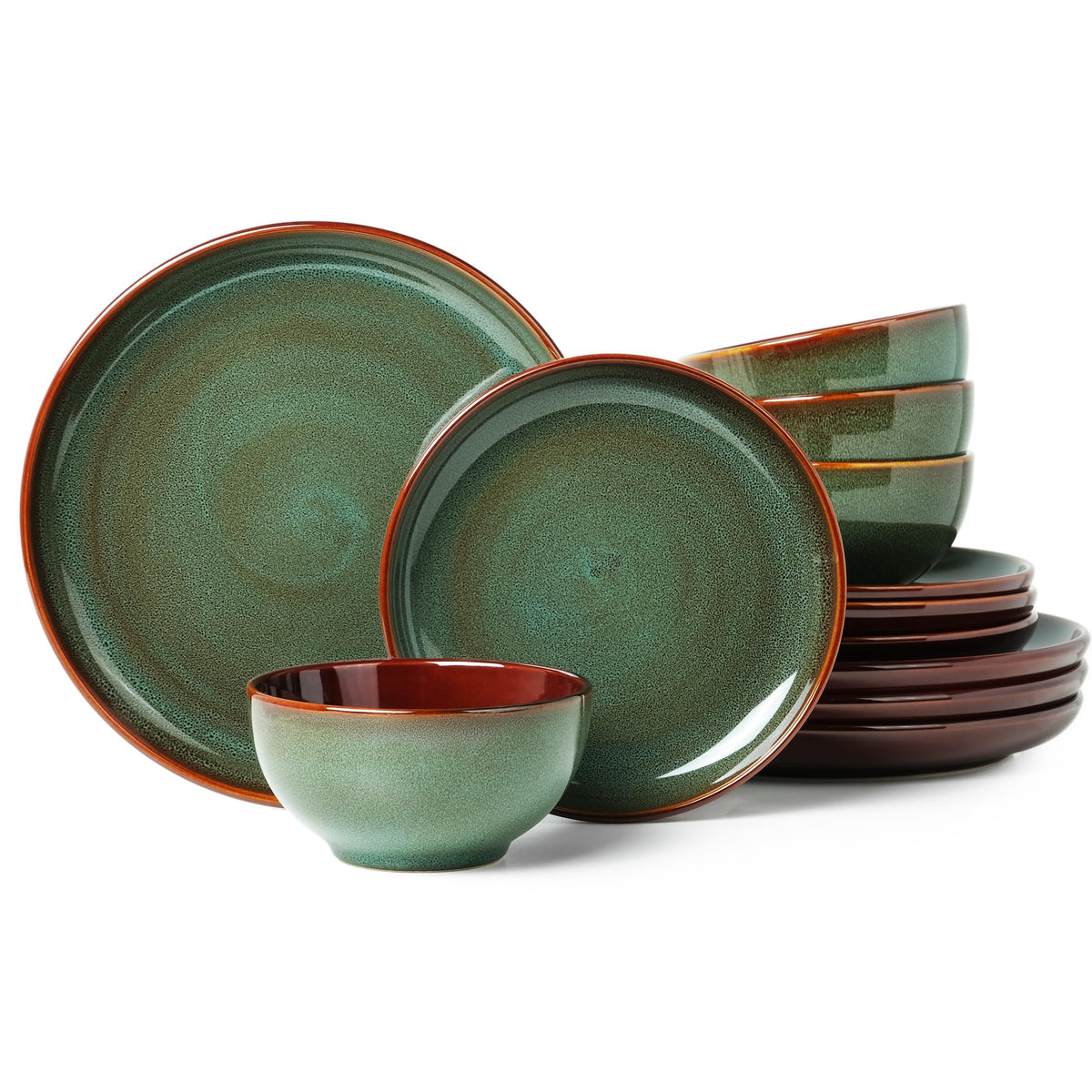 Pokini conjunto de cenas verde salvia, platos cerámicos elegantes para uso diario.