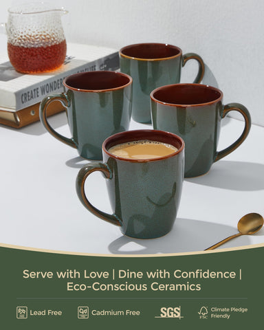 Taza Pokini 14 oz en tonos marrón y verde, color único para la mesa.