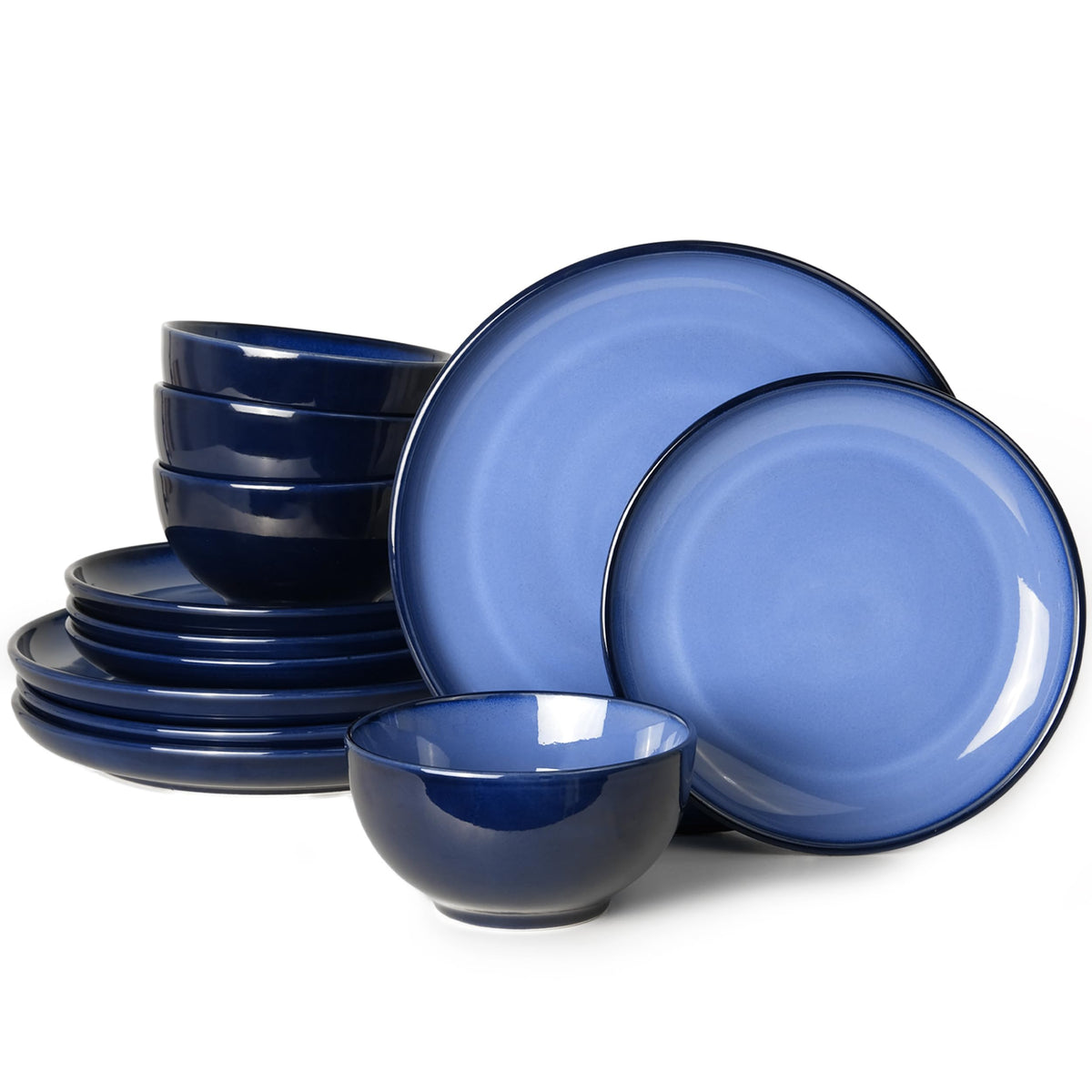 Pokini vajilla cerámica azul 12 piezas, ideal para uso diario