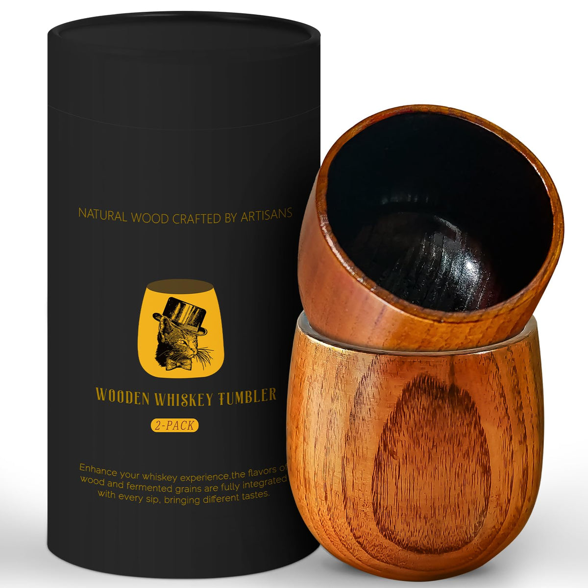 PokShow copa bourbon madera carbonizada, frente elegante para reuniones con amigos.
