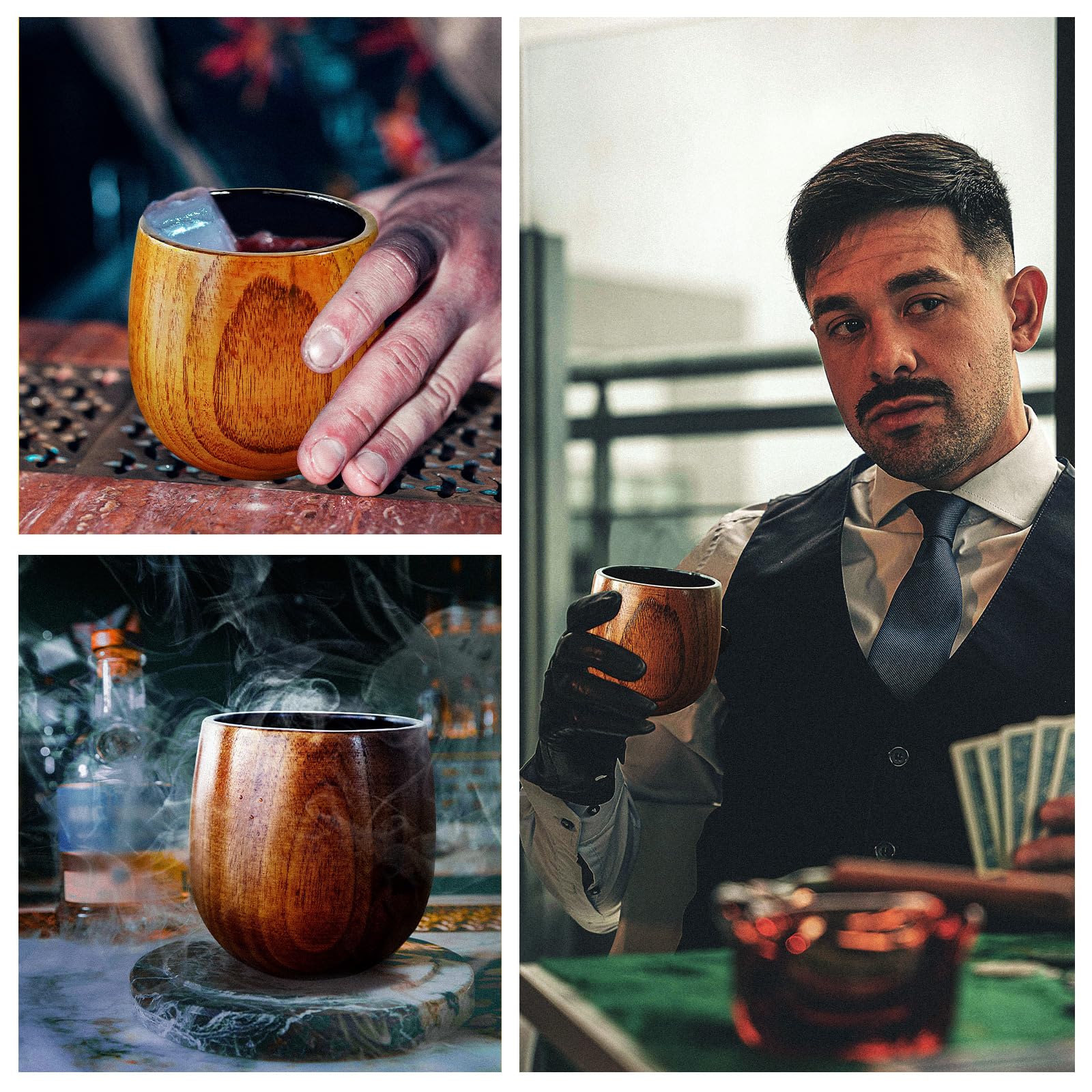 PokShow copa bourbon madera carbonizada, regalo perfecto para amantes del whisky.