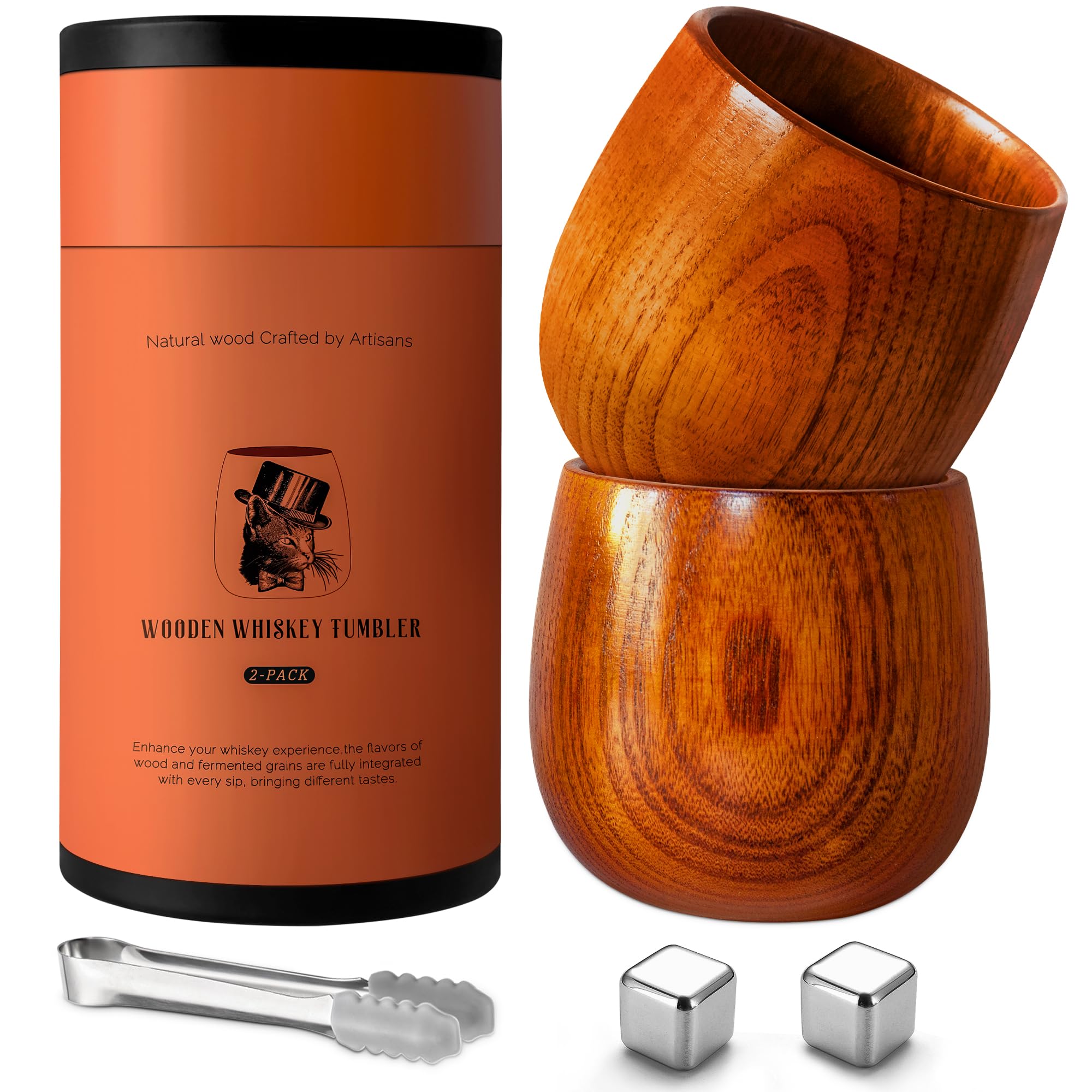 Vasos PokShow para bourbon de madera, juego de dos, ideal para degustaciones en casa.