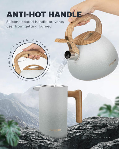 POLIVIAR hervidor con mango de silicona ergonómico para verter con una mano.