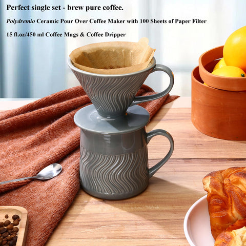 Polydremio taza cerámica 15 oz gris para degustar café.