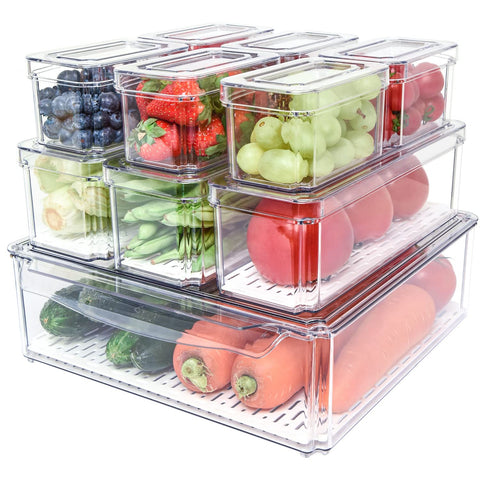 Pomeat organizador nevera apilable grande, ahorro de espacio en la cocina.