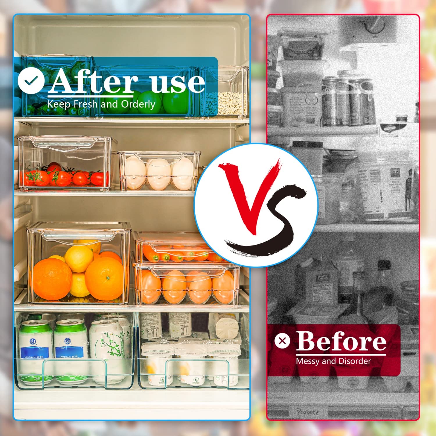 Pomeat organizador nevera apilable mediano, fácil acceso a los alimentos.