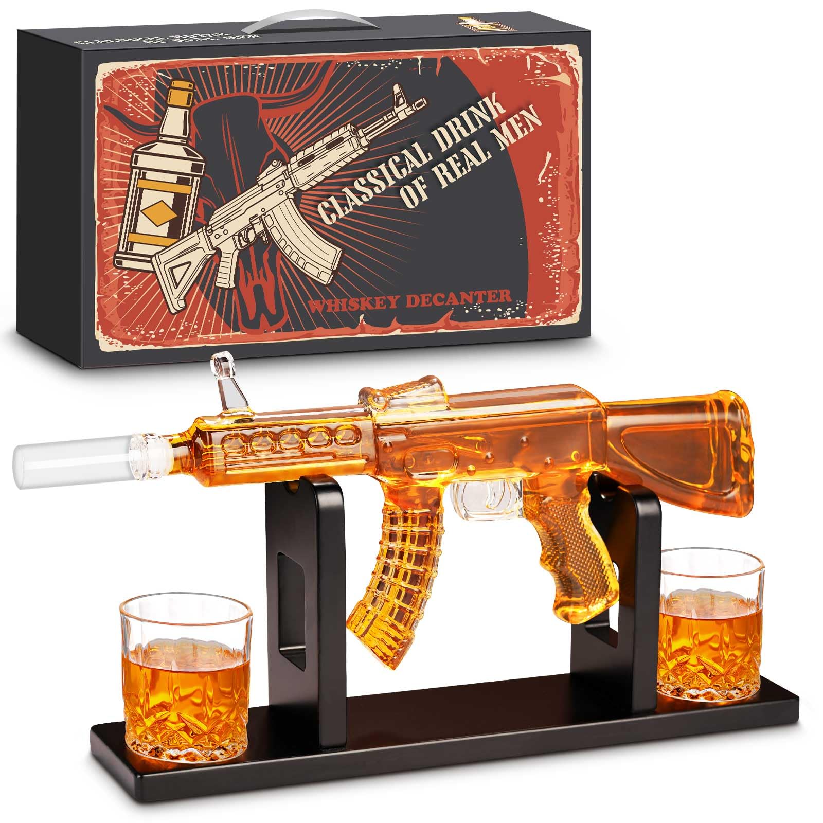 PONPUR decantador AK47 con vasos, ideal para disfrutar whisky en casa con estilo