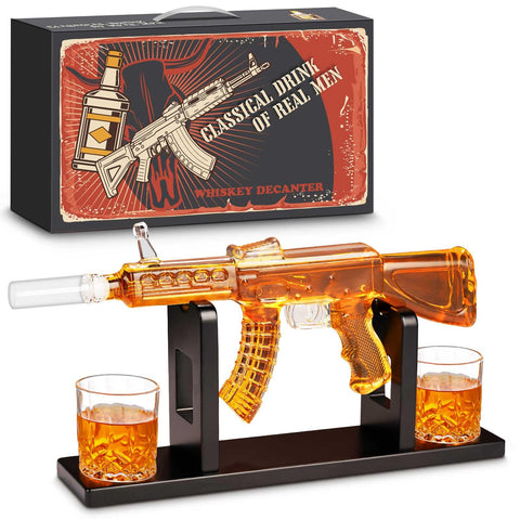 PONPUR decantador AK47 con vasos, ideal para disfrutar whisky en casa con estilo