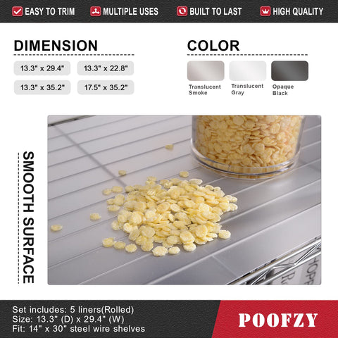 Poofzy forro lavable para cocina, evita polvo en estantes y gabinetes.
