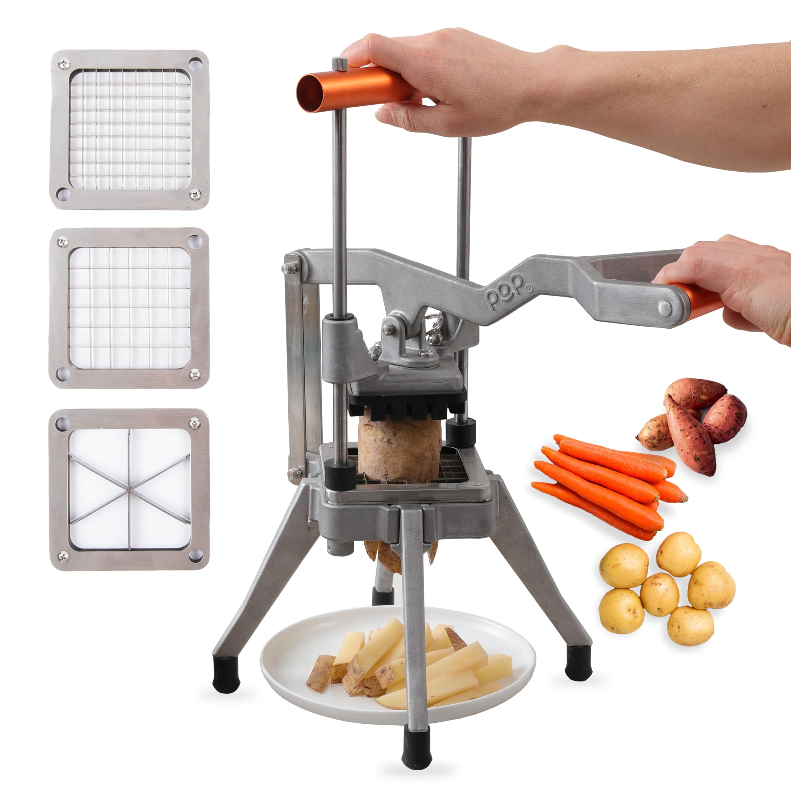 Cortador POP para papas fritas: acero inoxidable resistente para uso comercial.