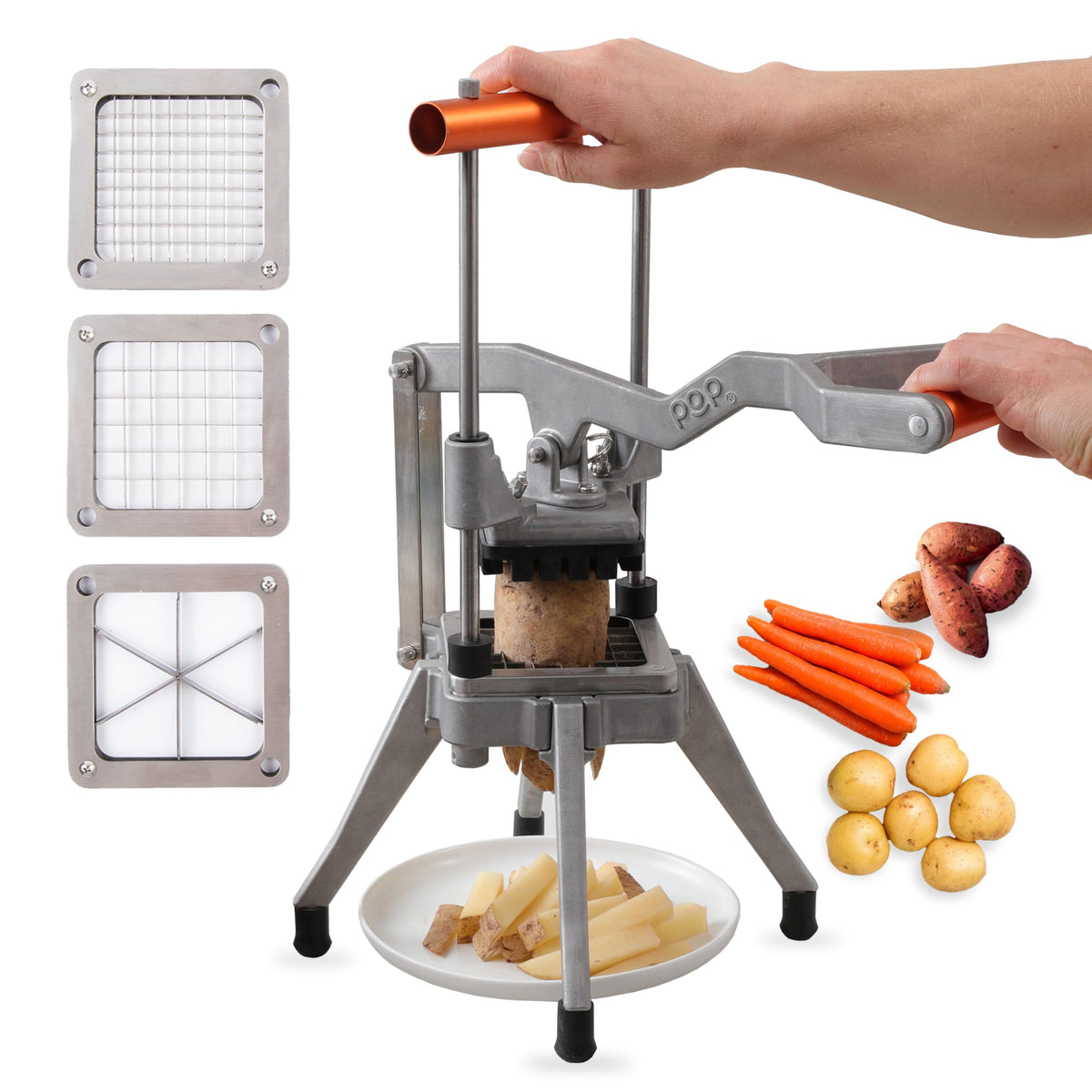 Cortador POP para papas fritas: acero inoxidable resistente para uso comercial.