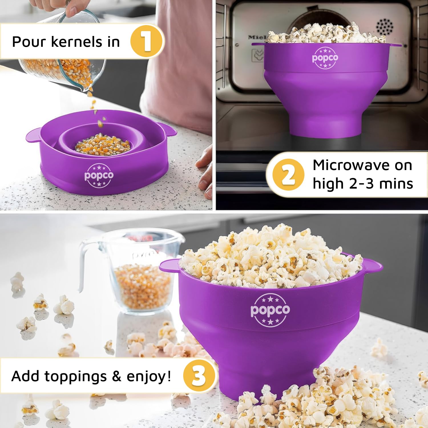 POPCO HotPop preparación rápida de palomitas en microondas sin bolsas.