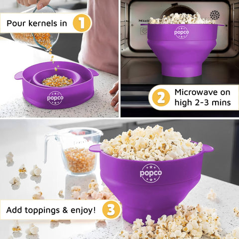 POPCO HotPop preparación rápida de palomitas en microondas sin bolsas.