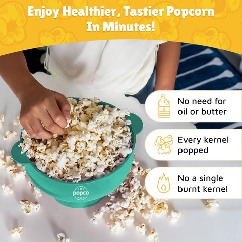 Palomitas en microondas con tapa de silicona POPCO; cocción uniforme
