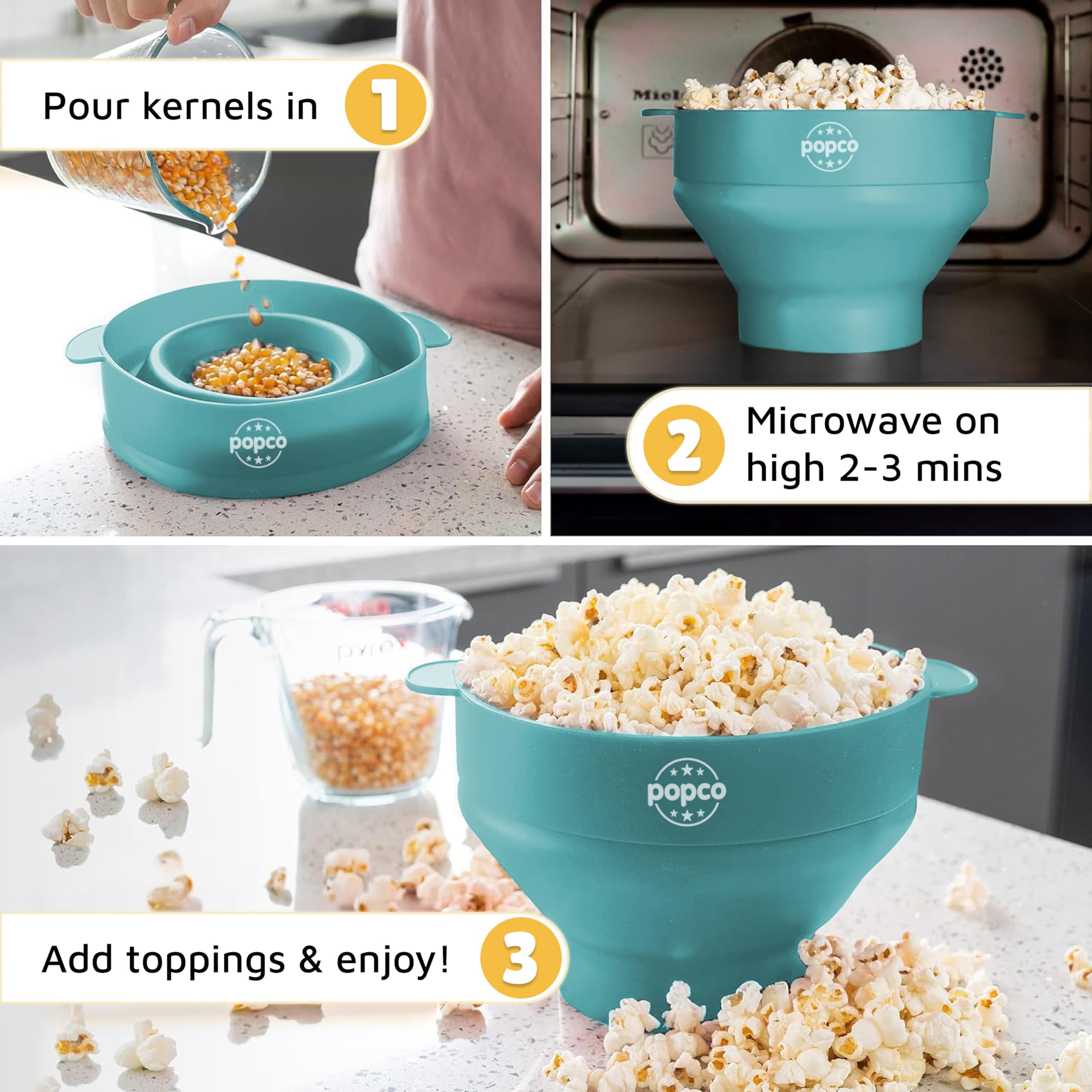 POPCO Palomitas de silicona con capacidad de 15 tazas para compartir