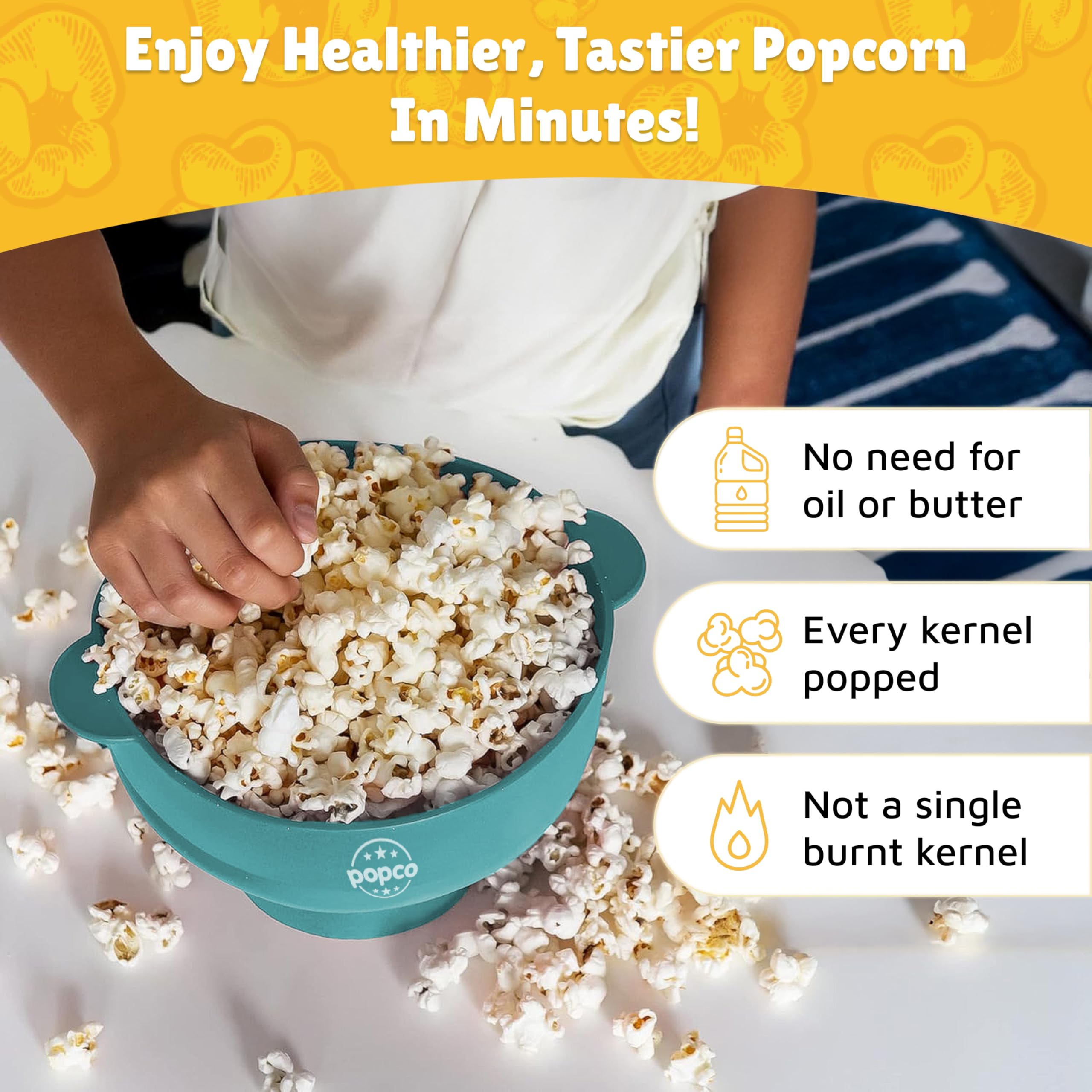 POPCO Palomitas de silicona con tapa para cocinado uniforme
