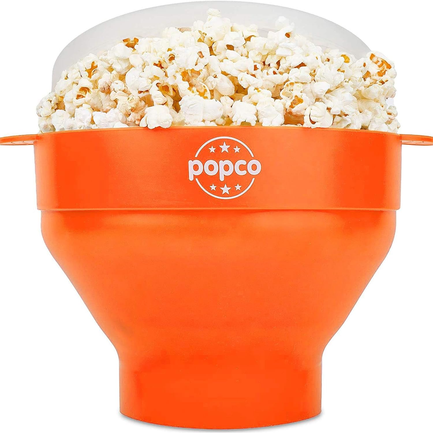 Palomitero POPCO doblable en naranja para palomitas grandes en microondas.