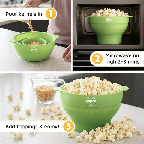 POPCO palomitero de silicona apto para lavavajillas y limpieza fácil