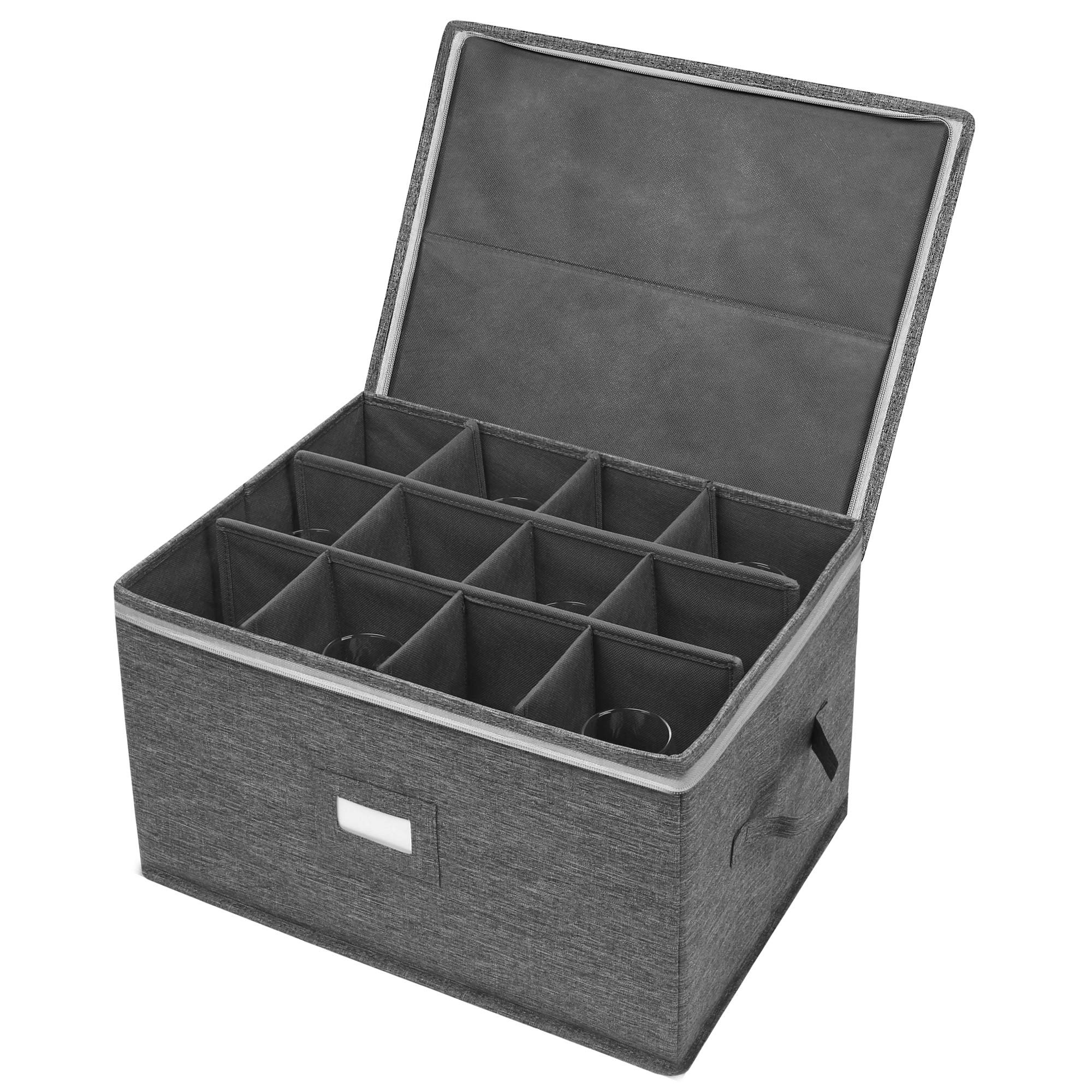 Popoly caja almacenamiento para copas de cristal con tapa gris protege 12 copas.