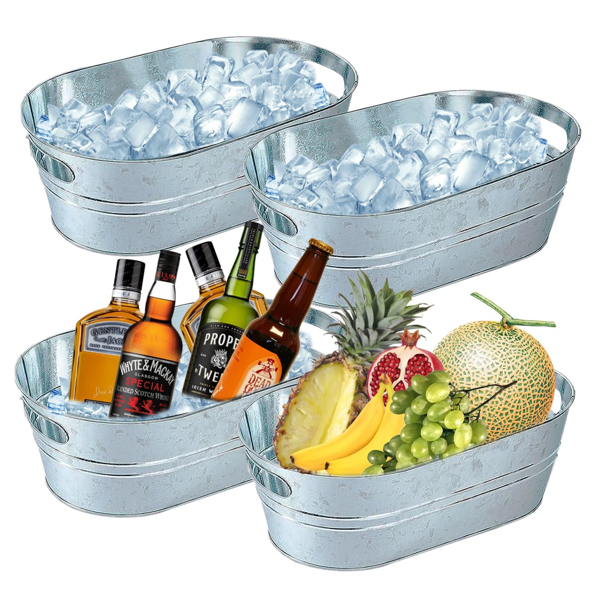 PORPOR BOOYA cubos galvanizados para hielo, conjunto de 4, ideal para fiestas.