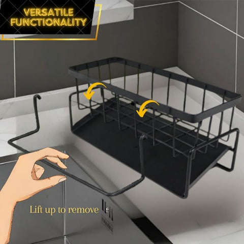 Portaesponja negro para fregadero: perfecto para paños y esponjas.