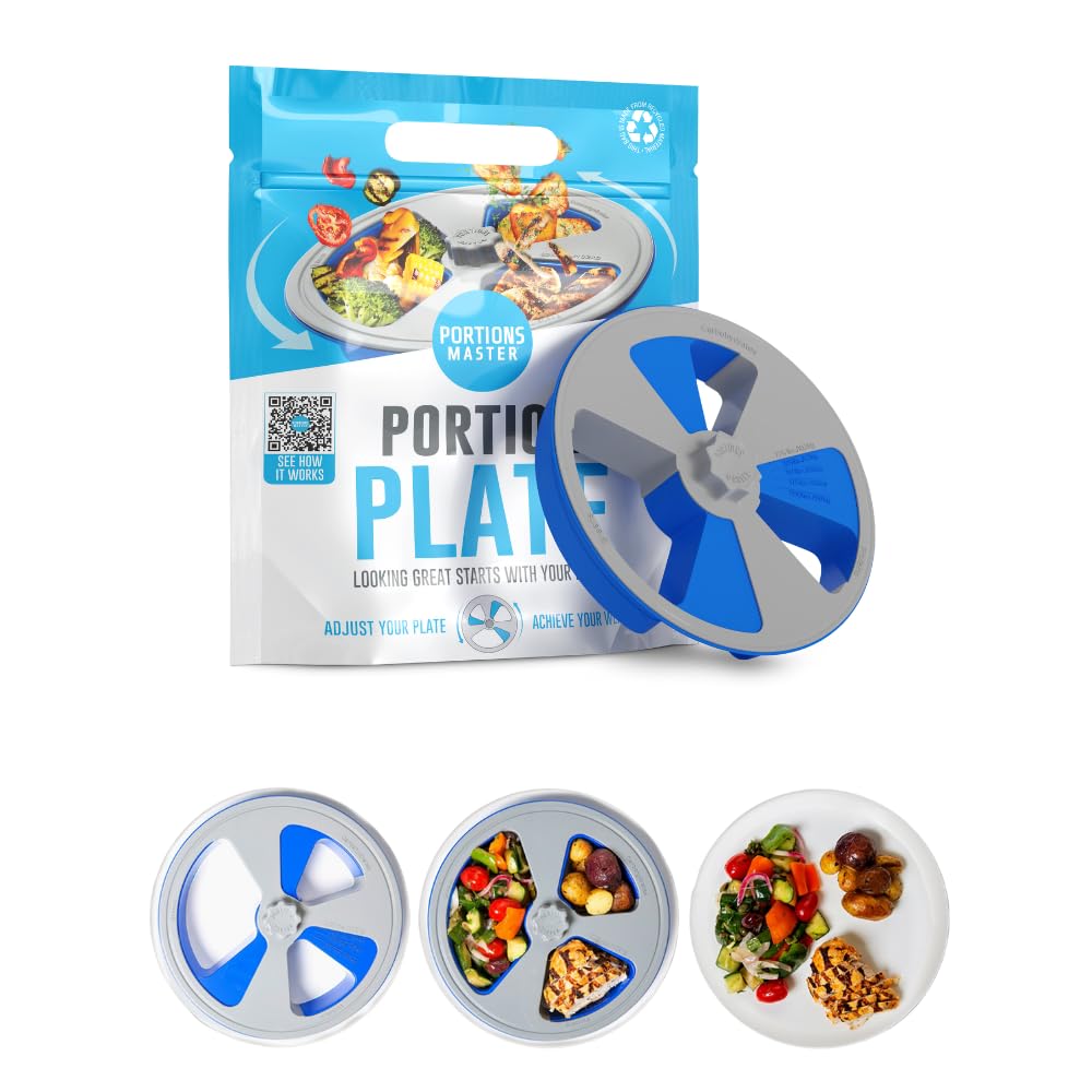 Portions Master plato ajustable con mecanismo giratorio para porciones en casa.