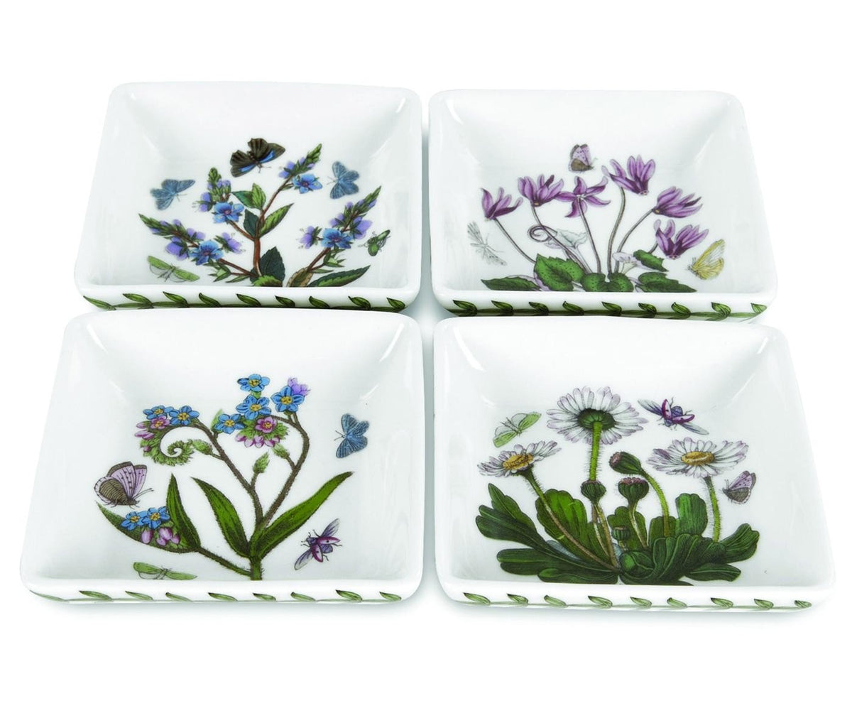 Portmeirion Jardín Botánico mini plato cuadrado, perfecto para aperitivos y presentaciones elegantes.