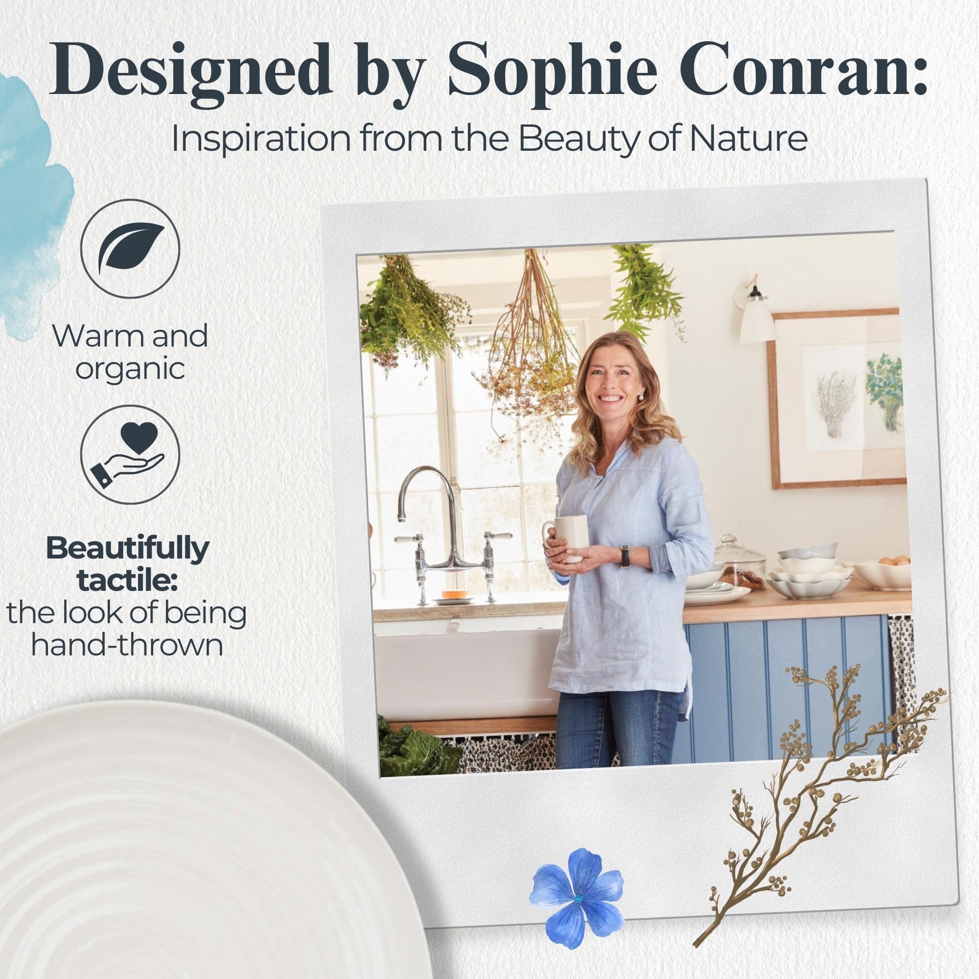 Portmeirion Sophie Conran stand presentación elegante para centros de mesa y vitrinas.