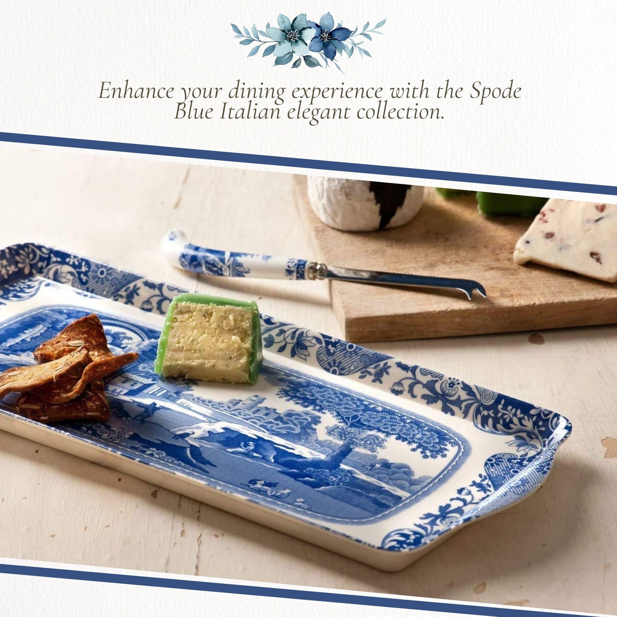 Bandeja Portmeirion Spode Azul Italiano para entremeses, bordes decorativos