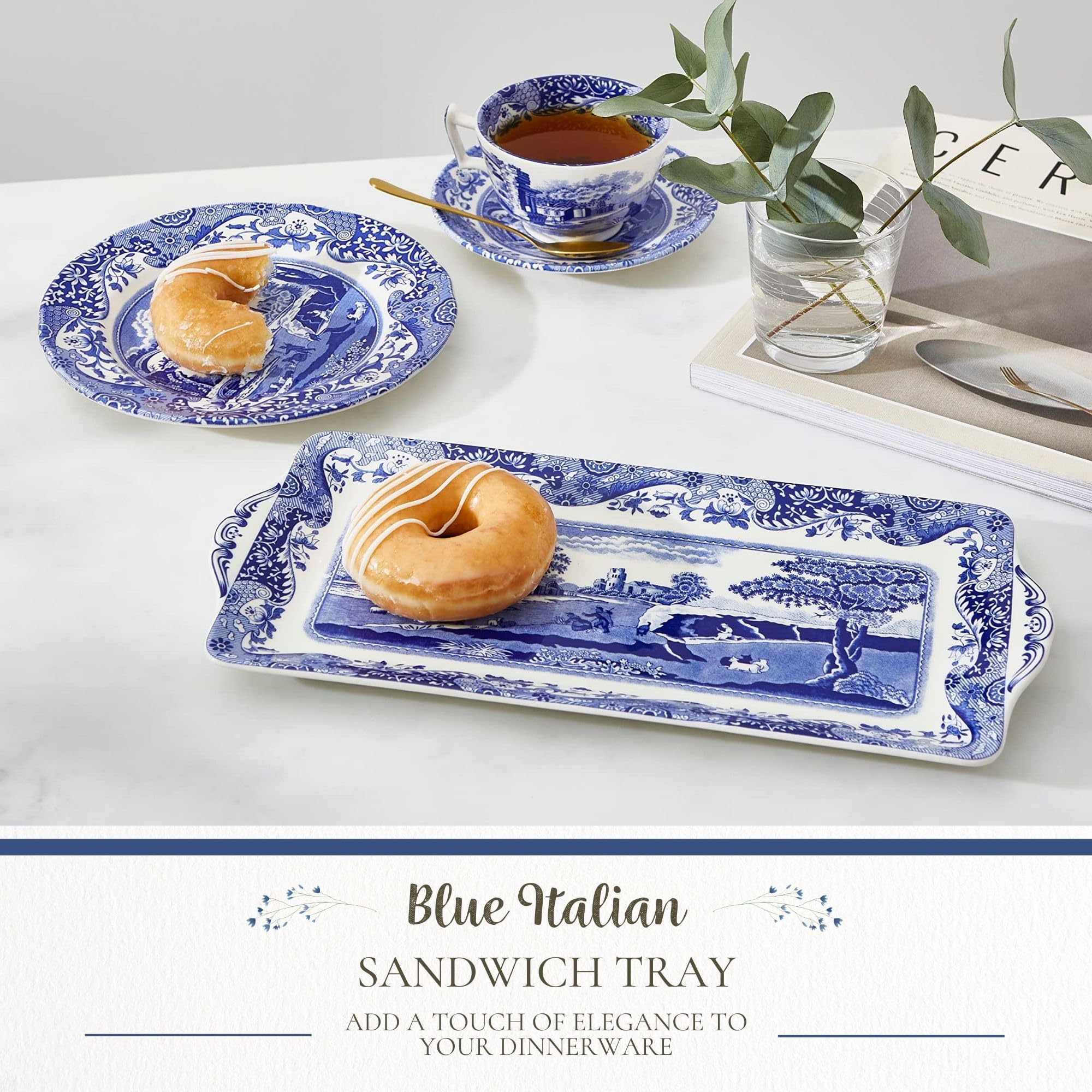 Bandeja Portmeirion Spode Azul Italiano para frutas, diseño azul profundo