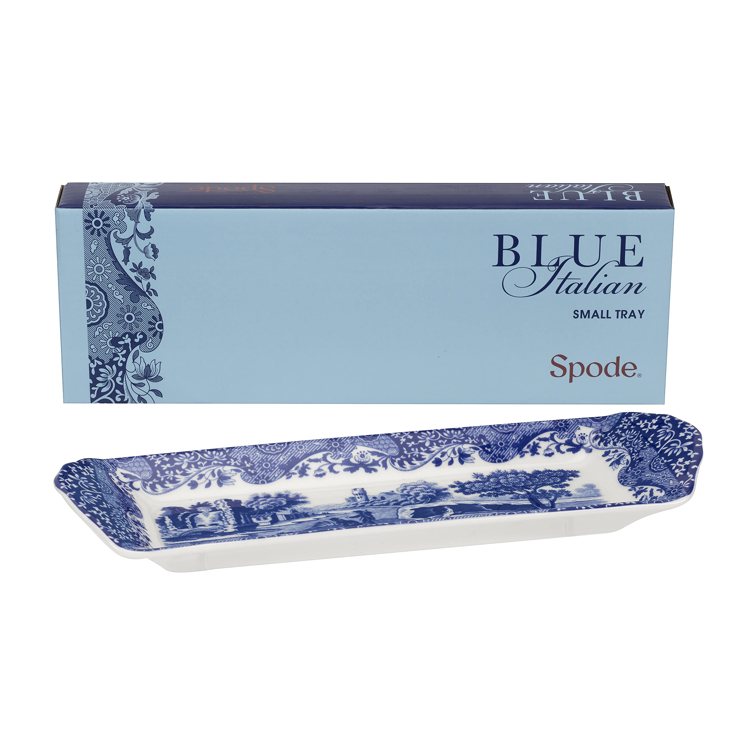 Portmeirion Spode Blue Italian bandeja pintada a mano, presentación elegante para postres.