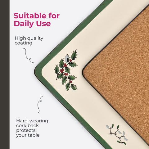 Portmeirion Spode placemats feature an easy-clean lacquered finish for quick maintenance.