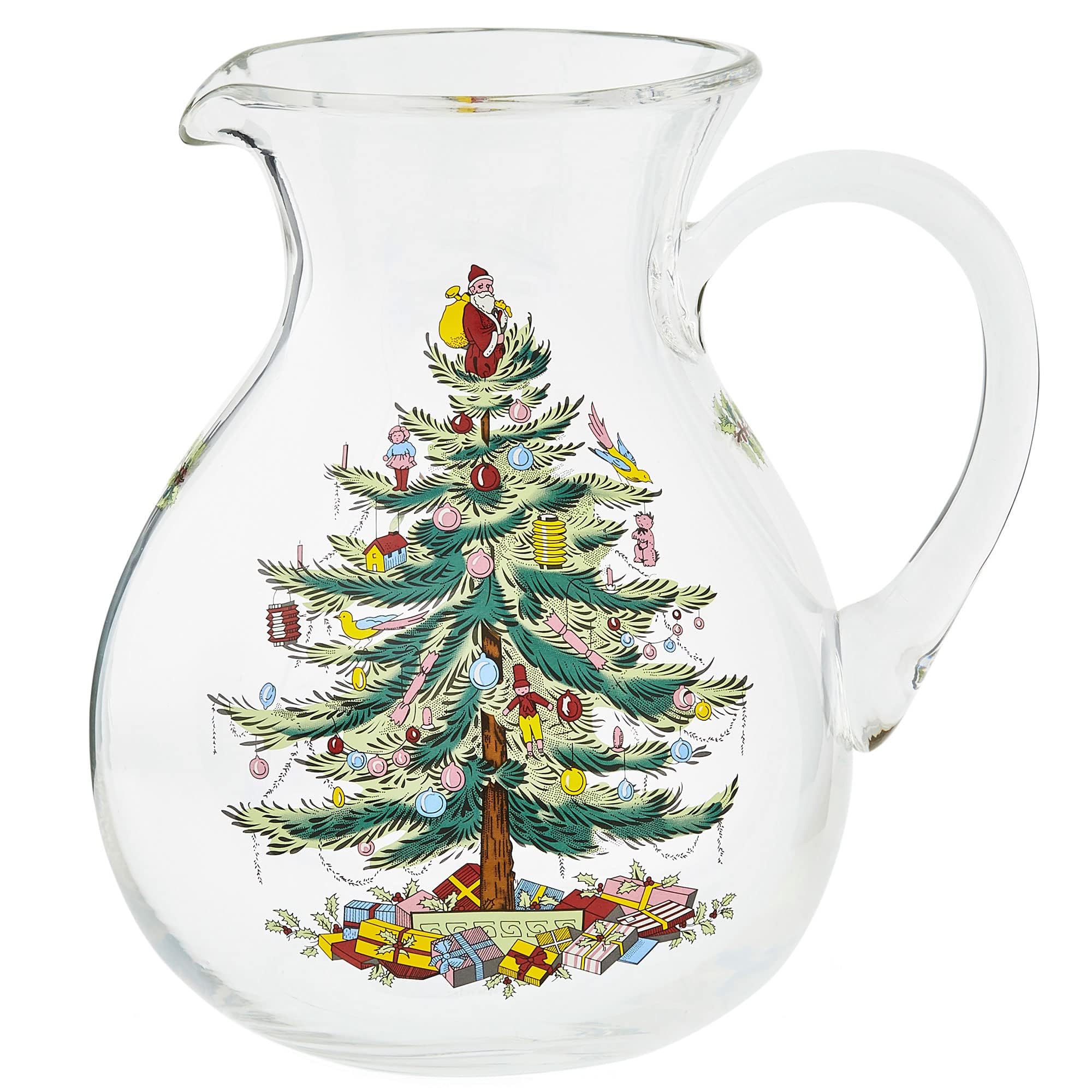 Portmeirion Spode: jarra cristal con árbol navideño y gran capacidad para fiestas.