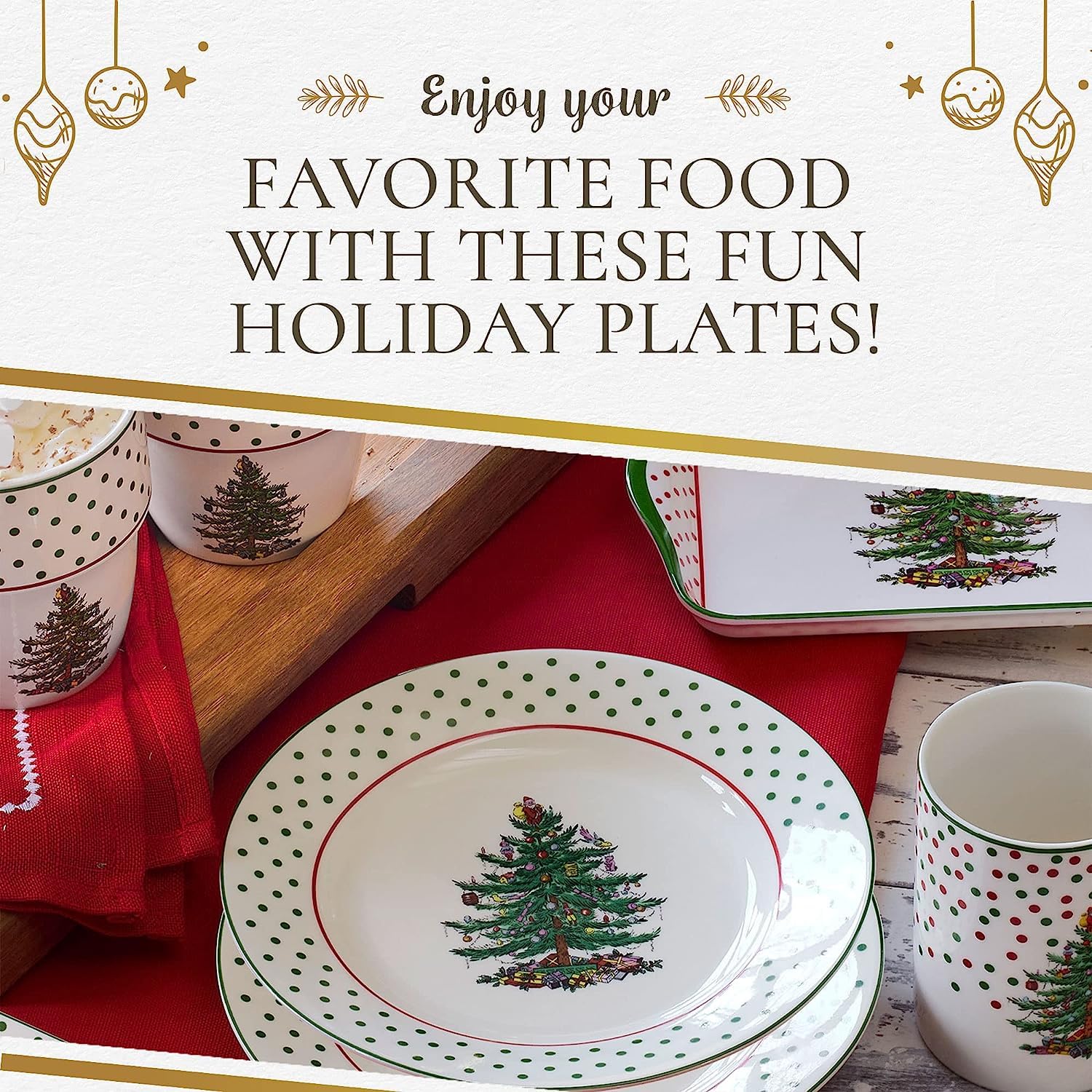 Portmeirion Spode tema navideño con puntos, crea ambiente festivo en mesa