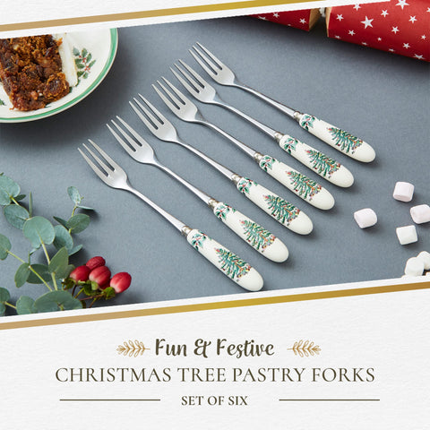 Tenedor de 6 pulgadas para ensaladas, aperitivos o postres con estilo navideño.