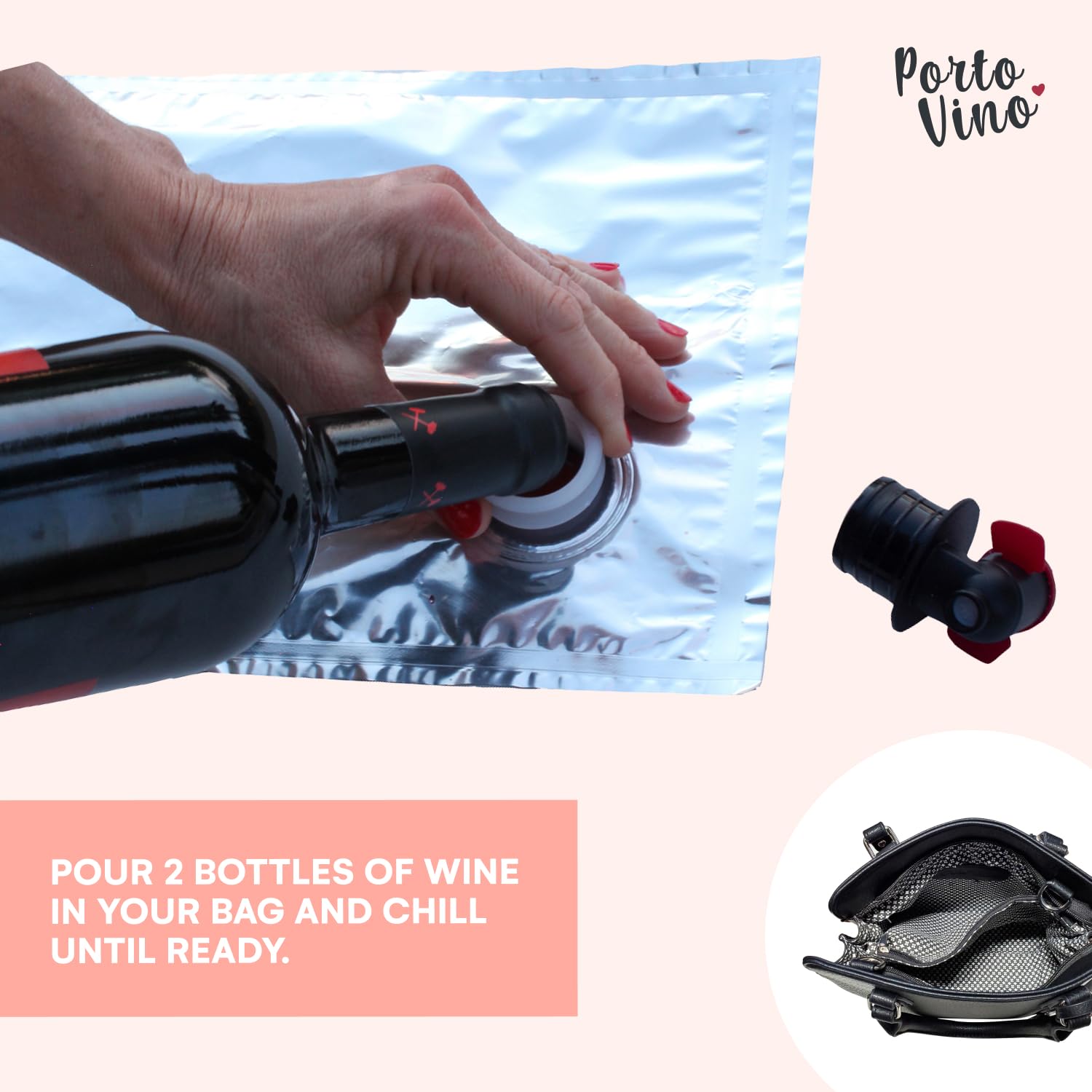 PortoVino bolsillos laterales para accesorios y llaves mientras viajas con vino