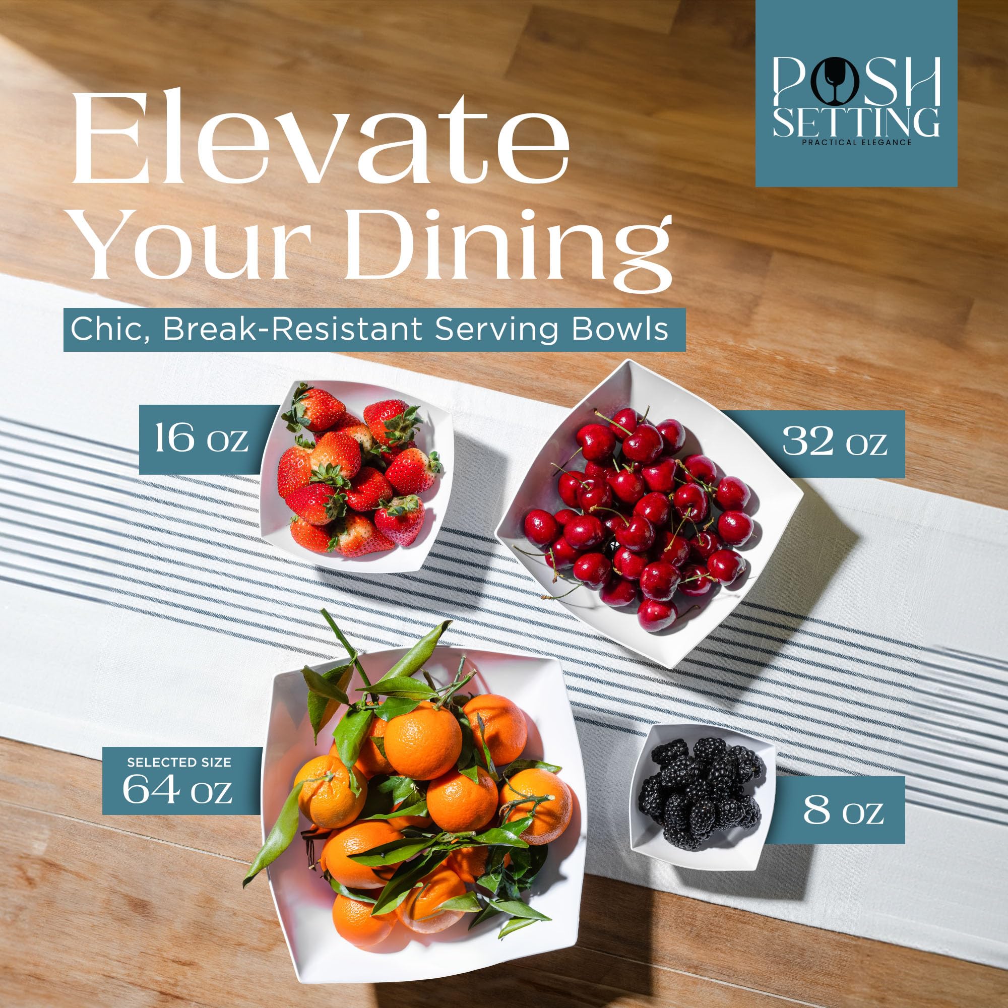 Posh Setting: cuencos de 64 oz de plástico, resistentes para snacks grandes.