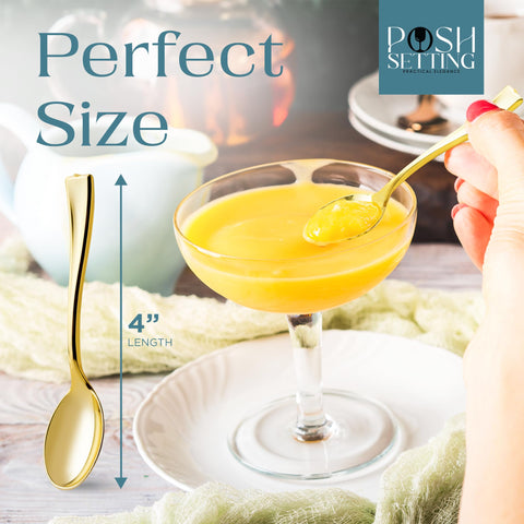 Posh Setting cucharas doradas para aperitivos y tapas, perfectas para presentaciones en fiestas.