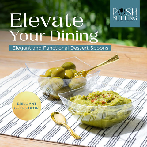 Posh Setting cucharas mini doradas para degustación, perfectas para porciones pequeñas en buffets.
