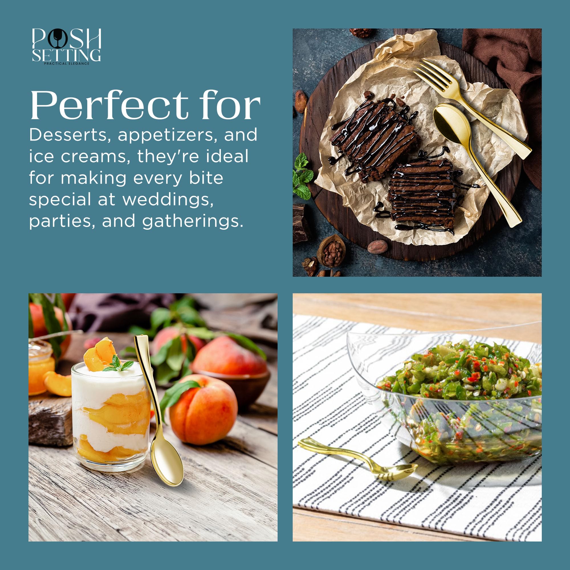 Posh Setting paquete de 80 cucharas doradas desechables, ideal para banquetes y reuniones grandes.