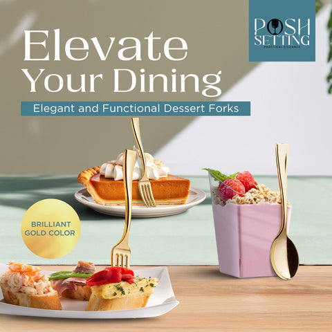 Posh Setting tenedores dorados desechables para postres y aperitivos