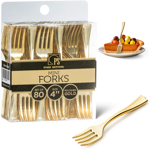 Posh Setting tenedores mini dorados en plástico para degustaciones elegantes
