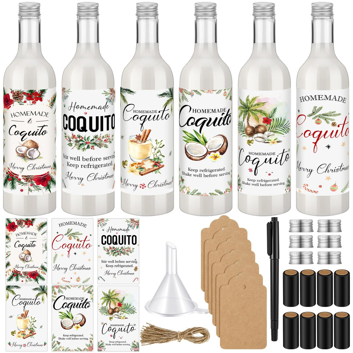 Potchen botellas de plástico para coquito, 750 ml, listas para regalos navideños