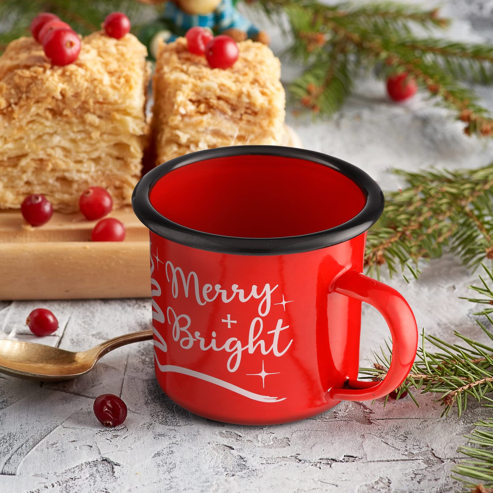 Potchen conjunto regalo navideño, dos tazas esmaltadas listas para celebrar.