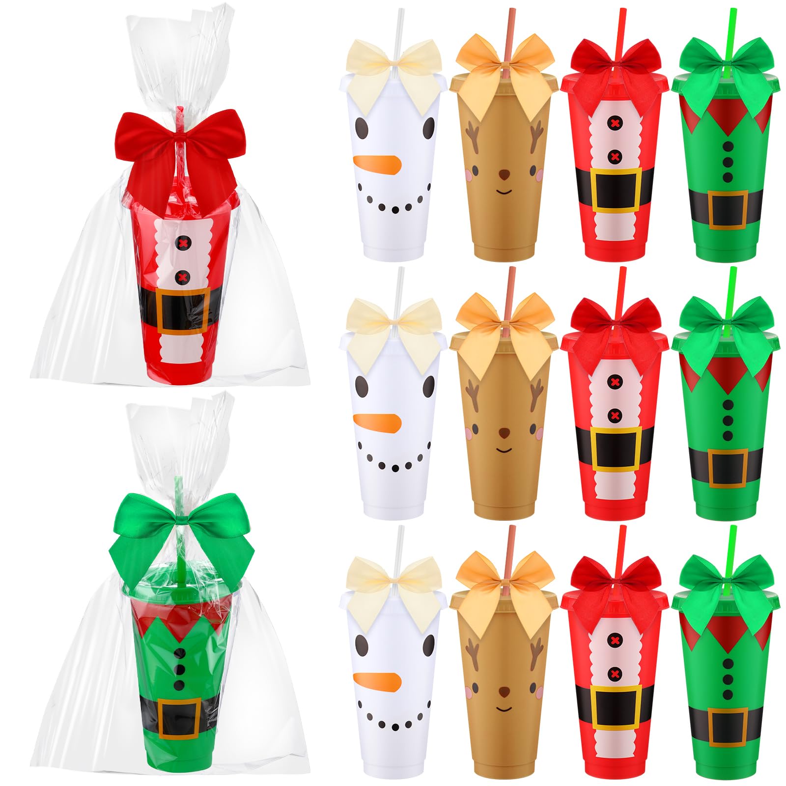 Potchen copa navidad 24oz con tapas y pajitas, ideal para bebidas festivas.