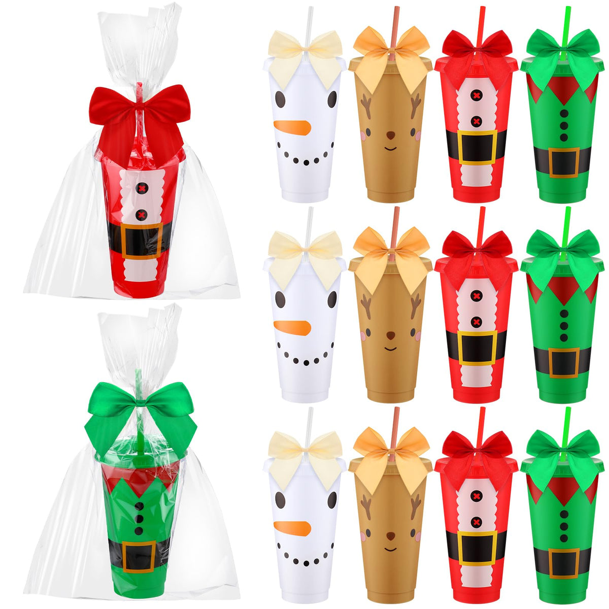 Potchen copa navidad 24oz con tapas y pajitas, ideal para bebidas festivas.