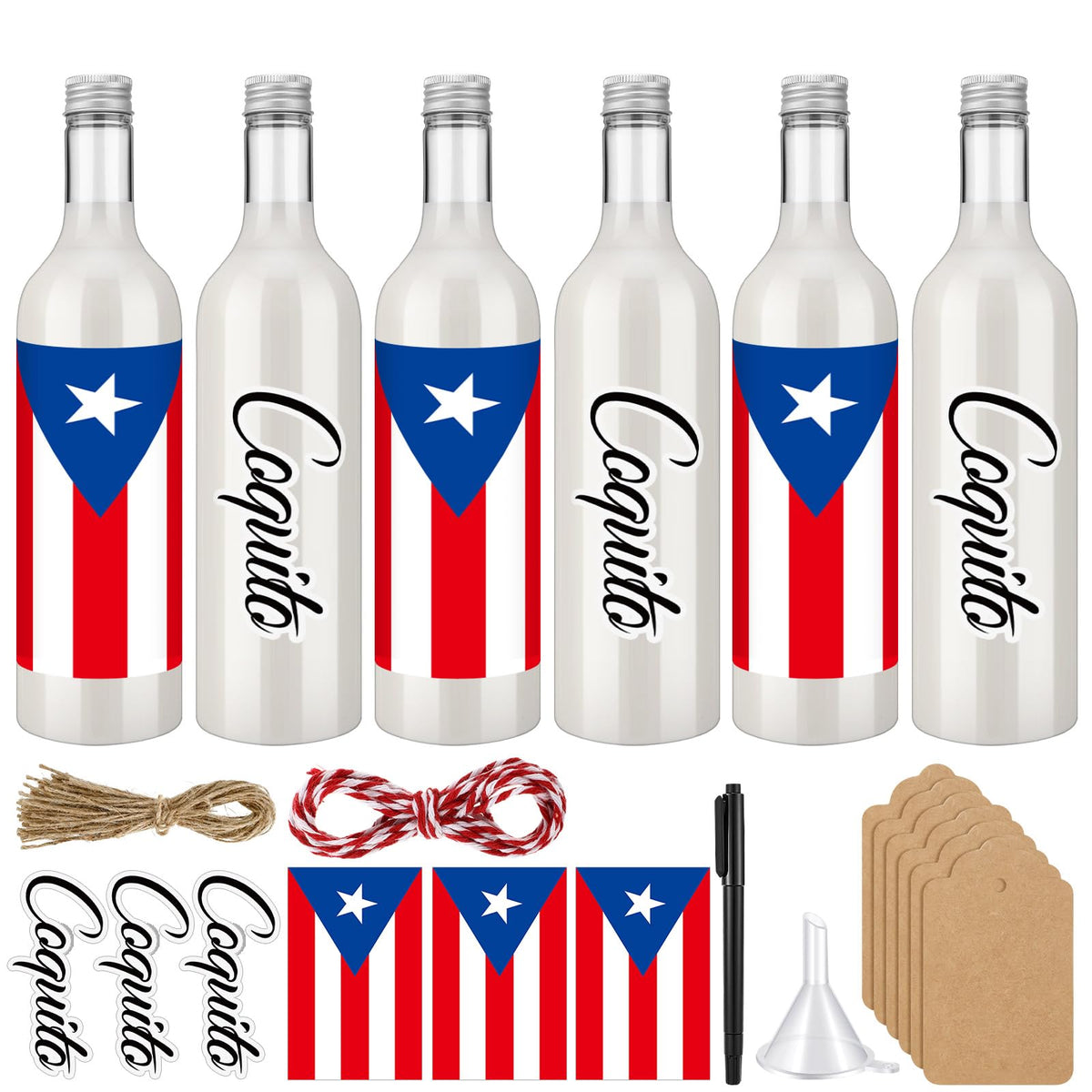 Botellas de coquito de Potchen en plástico de 750 ml, listas para regalar.