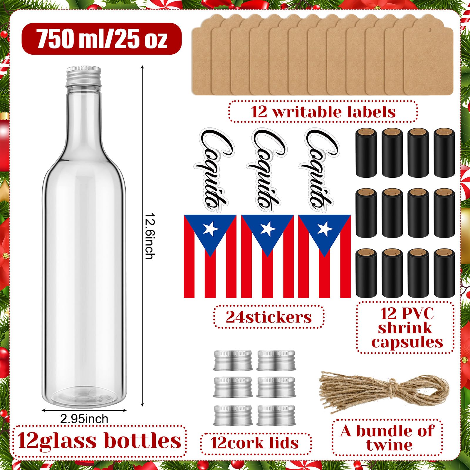 Etiquetas Potchen Puerto Rico para coquito con diseños festivos.